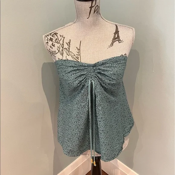 Anthro Maeve Teal Hieroglyphics Tube Top, 8 - Picture 5 of 13